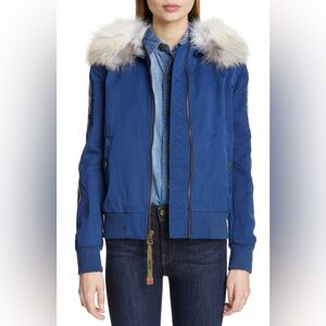 NWT Mr & Mrs Italy Embroidered Bomber Jacket with Removable Genuine Fox Fur Trim